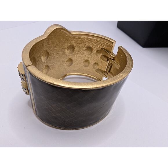 Lia Sophia Wide Hinged Cuff Bracelet Black Rhinestone Gold Tone - Picture 4 of 6